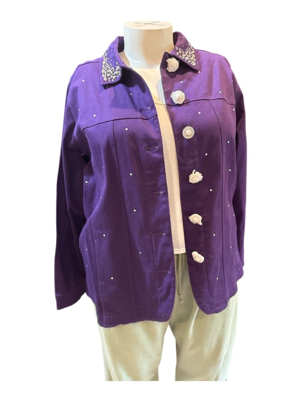 Quacker Factory Sx 1X Purple Sparkle & Beaded Jacket w Spectacular Buttons - NEW